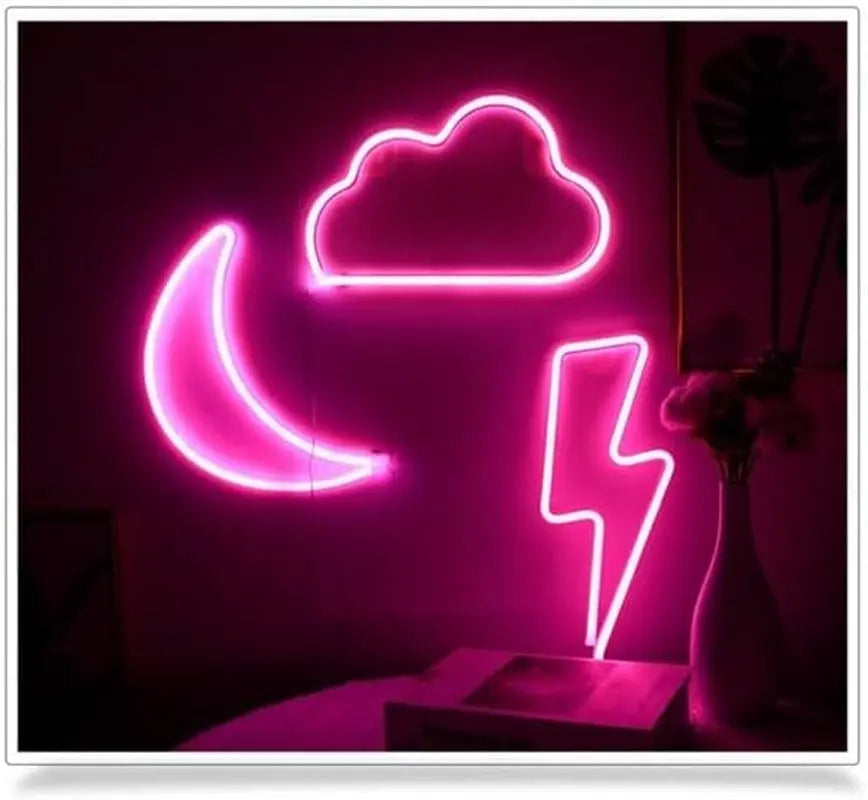 Lightning Neon Sign, Battery or USB Powered LED Night Light for Kids Room, Pink Bedroom Wall Decor for Festival, Party Decorations