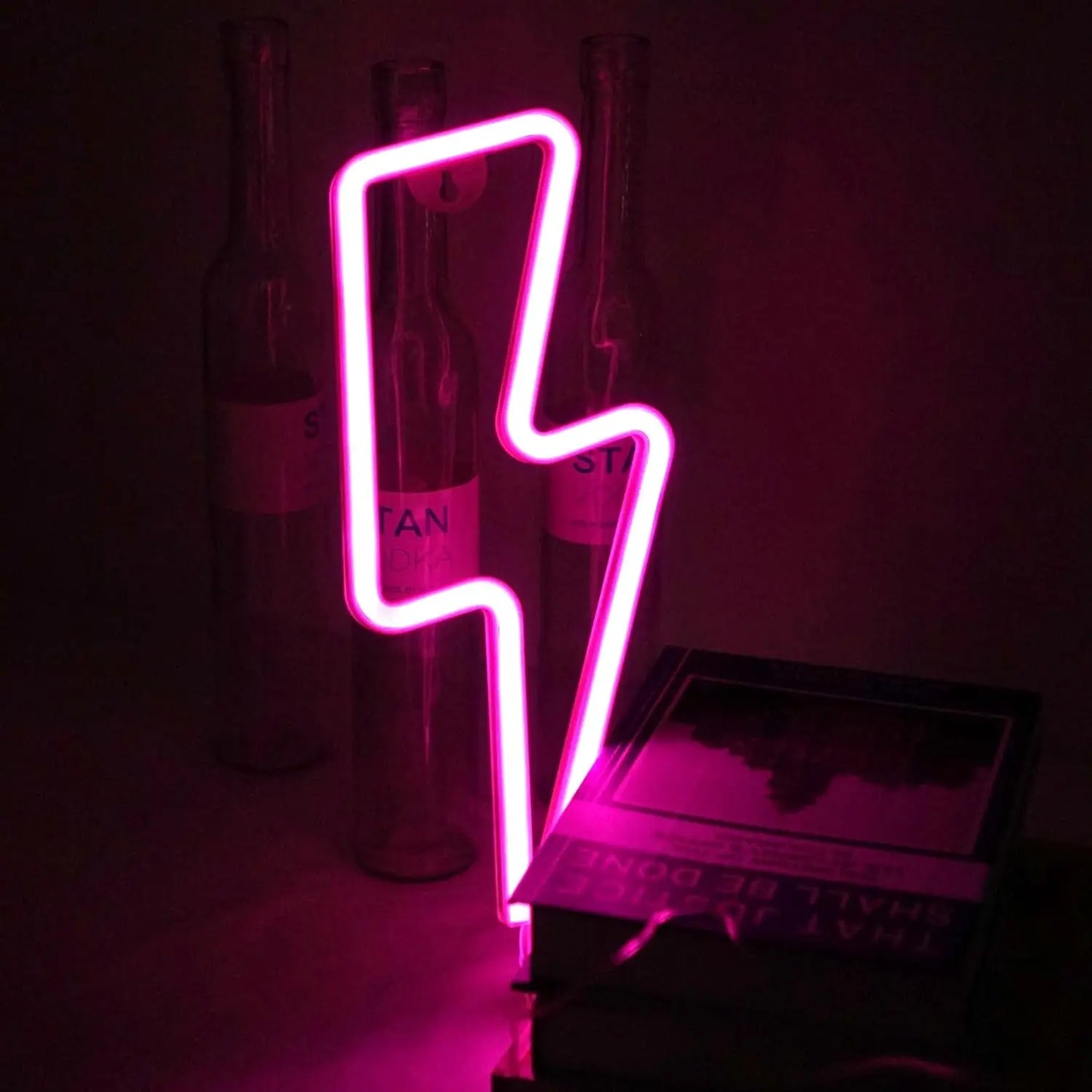 Lightning Neon Sign, Battery or USB Powered LED Night Light for Kids Room, Pink Bedroom Wall Decor for Festival, Party Decorations